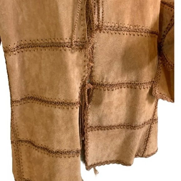 VINTAGE Y2K OUTBROOK WOMAN BROWN.SUEDE STITCHED JACKET (2X) - Picture 7 of 13
